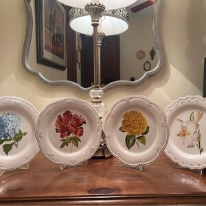 Set of 4 Pier1 Imports Antique Scroll Floral Plates